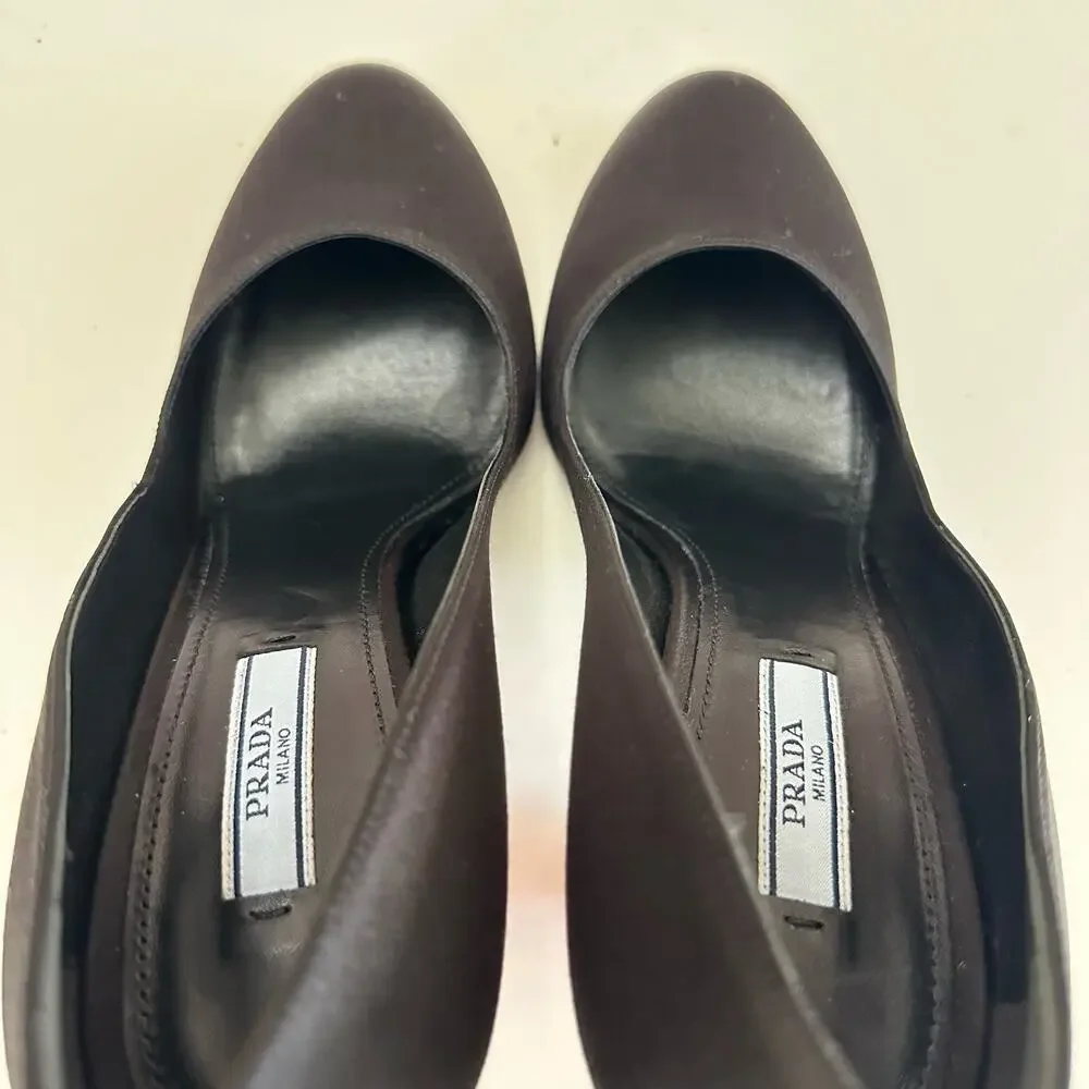 PRADA Lightning cloth heels black satin red heel pumps size 39 EUC - Picture 4 of 11